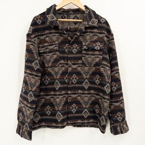 Men's Zaful Geometric Pattern Long Sleeve Button Up Shirt Jacket‎